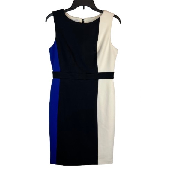 Maggy London Dresses & Skirts - Maggy London Petites Colorblock Sheath Dress 10P Black Ivory Blue Sleeveless Wor